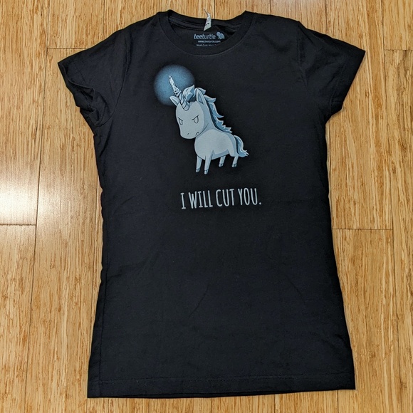 TeeTurtle Black Fitted Stabby the Unicorn Graphic T Shirt Women's Size M NWOT - Picture 3 of 7